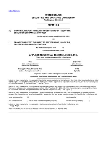 Miniature Applied Industrial Technologies
 10-Q Rapport trimestriel 2015 