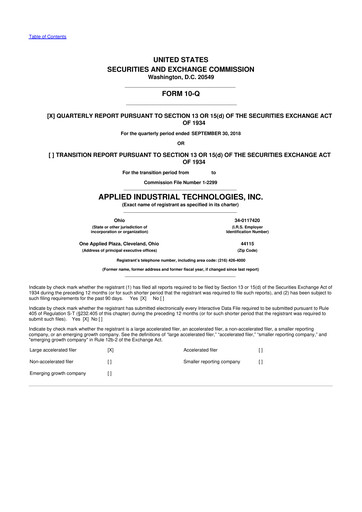 Miniature Applied Industrial Technologies
 10-Q Rapport trimestriel 2019 