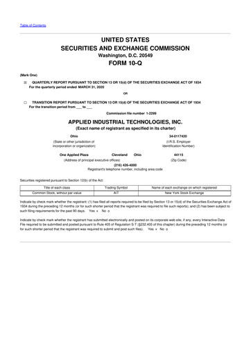 Miniature Applied Industrial Technologies
 10-Q Rapport trimestriel 2020 