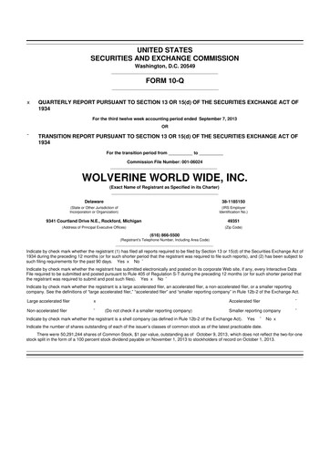 Thumbnail Wolverine World Wide
 10-Q Quarterly Report FY2013 