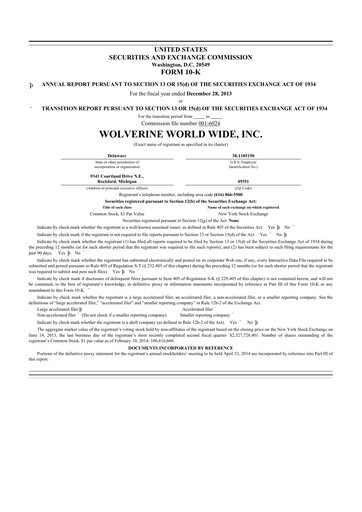 Thumbnail Wolverine World Wide
 10-K Annual Report 2013