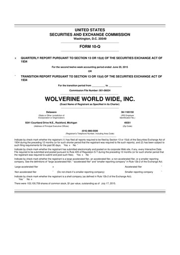 Thumbnail Wolverine World Wide
 10-Q Quarterly Report FY2015 