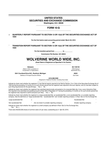 Thumbnail Wolverine World Wide
 10-Q Quarterly Report FY2016 