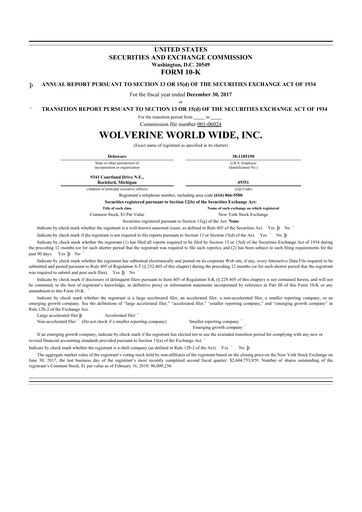 Thumbnail Wolverine World Wide
 10-K Annual Report 2017