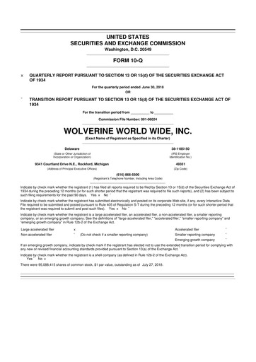 Thumbnail Wolverine World Wide
 10-Q Quarterly Report FY2018 