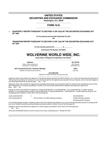 Thumbnail Wolverine World Wide
 10-Q Quarterly Report FY2018 