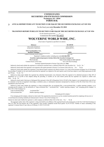 Thumbnail Wolverine World Wide
 10-K Annual Report 2018