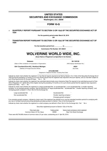 Thumbnail Wolverine World Wide
 10-Q Quarterly Report FY2019 