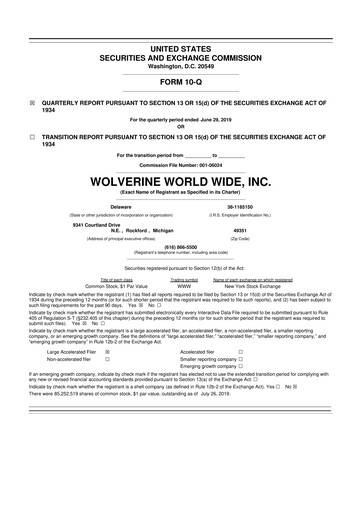 Thumbnail Wolverine World Wide
 10-Q Quarterly Report FY2019 