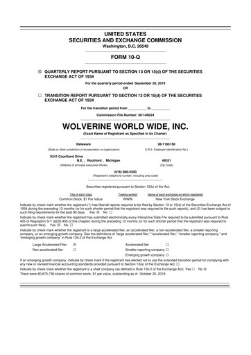 Thumbnail Wolverine World Wide
 10-Q Quarterly Report FY2019 