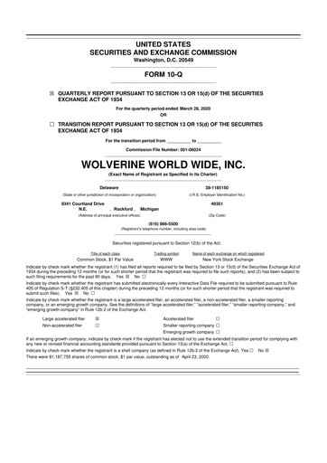 Thumbnail Wolverine World Wide
 10-Q Quarterly Report FY2020 