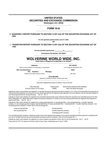 Thumbnail Wolverine World Wide
 10-Q Quarterly Report FY2020 