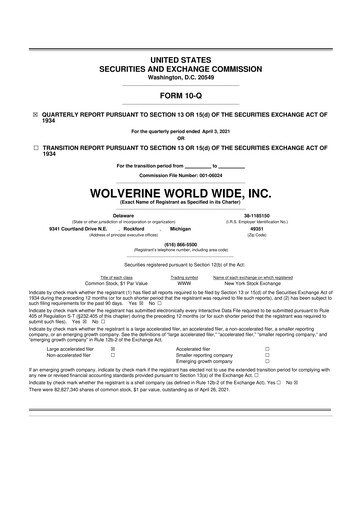 Thumbnail Wolverine World Wide
 10-Q Quarterly Report FY2021 
