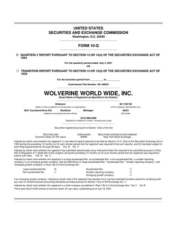 Thumbnail Wolverine World Wide
 10-Q Quarterly Report FY2021 