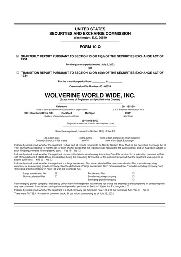 Thumbnail Wolverine World Wide
 10-Q Quarterly Report FY2022 