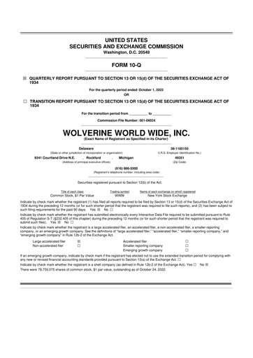 Thumbnail Wolverine World Wide
 10-Q Quarterly Report FY2022 