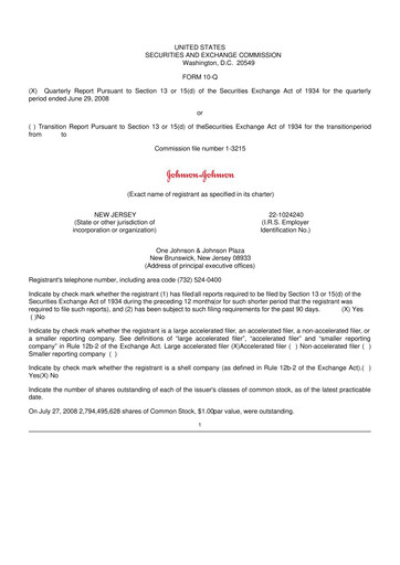 Thumbnail Johnson & Johnson 10-Q Quarterly Report FY 