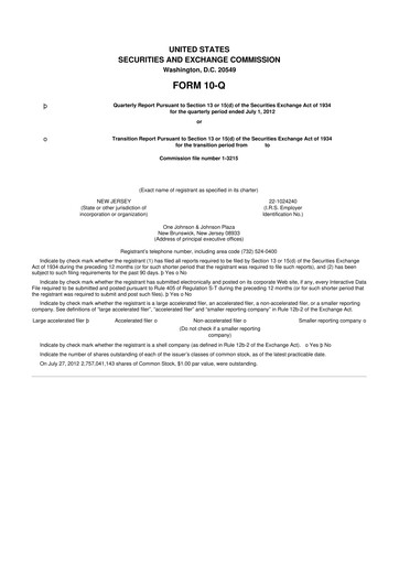 Thumbnail Johnson & Johnson 10-Q Quarterly Report FY2012 