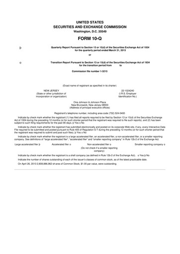 Thumbnail Johnson & Johnson 10-Q Quarterly Report FY2013 