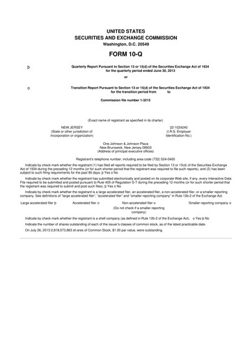 Thumbnail Johnson & Johnson 10-Q Quarterly Report FY2013 