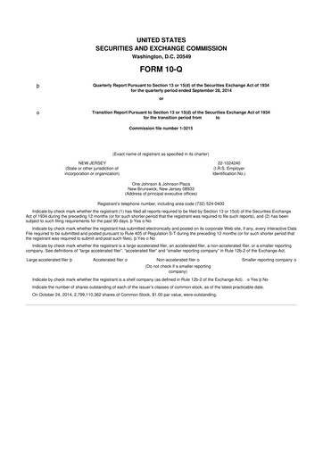 Thumbnail Johnson & Johnson 10-Q Quarterly Report FY2014 