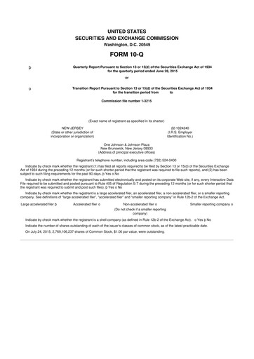 Thumbnail Johnson & Johnson 10-Q Quarterly Report FY2015 