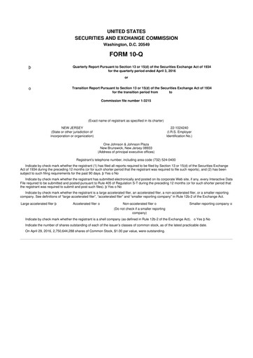 Thumbnail Johnson & Johnson 10-Q Quarterly Report FY2016 