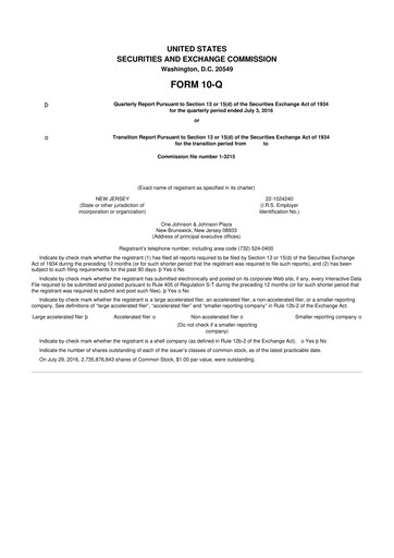 Thumbnail Johnson & Johnson 10-Q Quarterly Report FY2016 