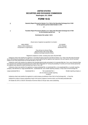 Thumbnail Johnson & Johnson 10-Q Quarterly Report FY2016 