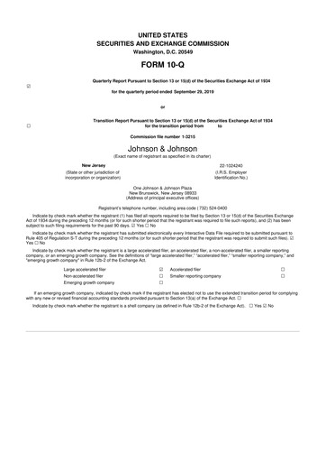 Thumbnail Johnson & Johnson 10-Q Quarterly Report FY2019 