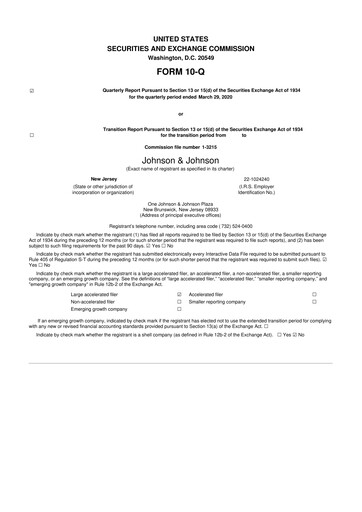 Thumbnail Johnson & Johnson 10-Q Quarterly Report FY2020 