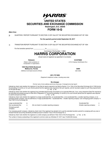 Thumbnail L3Harris Technologies 10-Q Quarterly Report FY2018 
