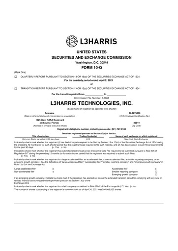 Thumbnail L3Harris Technologies 10-Q Quarterly Report FY2021 