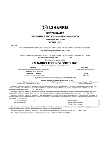 Thumbnail L3Harris Technologies 10-Q Quarterly Report FY2022 