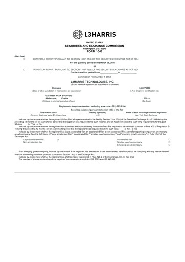 Thumbnail L3Harris Technologies 10-Q Quarterly Report FY2025 