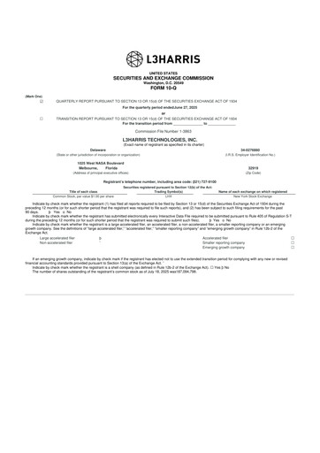 Thumbnail L3Harris Technologies 10-Q Quarterly Report FY2025 