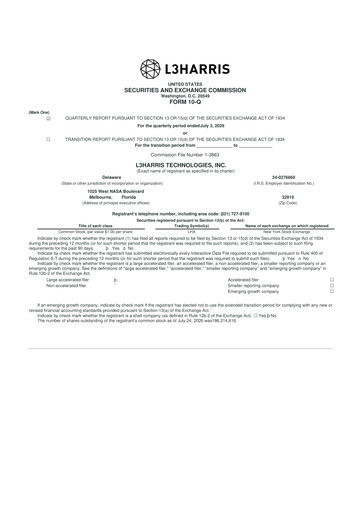 Thumbnail L3Harris Technologies 10-Q Quarterly Report FY2026 