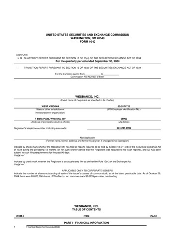 Miniature WesBanco 10-Q Rapport trimestriel  
