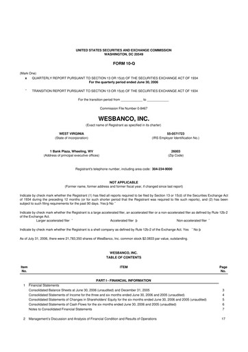 Miniature WesBanco 10-Q Rapport trimestriel  
