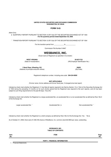 Miniature WesBanco 10-Q Rapport trimestriel  