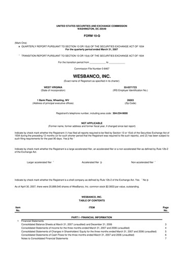 Miniature WesBanco 10-Q Rapport trimestriel  