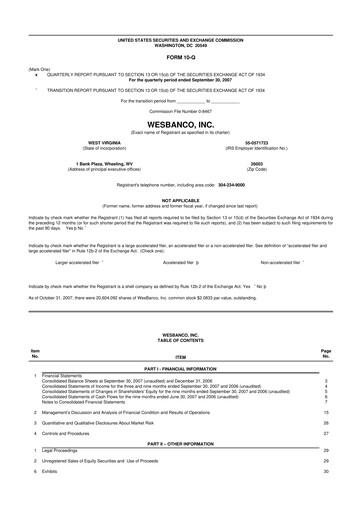 Miniature WesBanco 10-Q Rapport trimestriel  