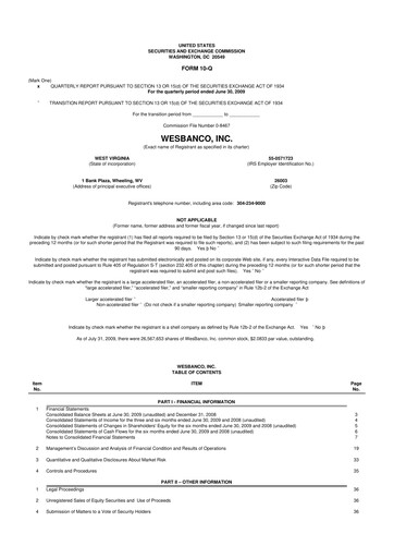 Miniature WesBanco 10-Q Rapport trimestriel  