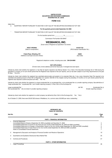 Miniature WesBanco 10-Q Rapport trimestriel  