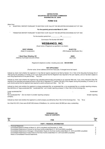 Miniature WesBanco 10-Q Rapport trimestriel  