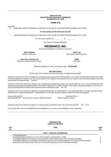 Miniature WesBanco 10-Q Rapport trimestriel  