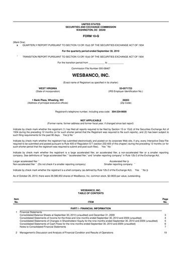 Miniature WesBanco 10-Q Rapport trimestriel  
