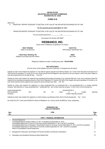 Miniature WesBanco 10-Q Rapport trimestriel  