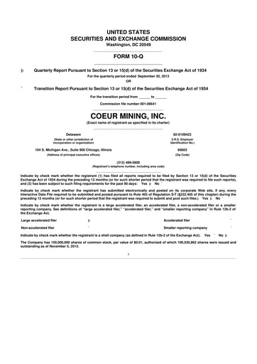 Vorschaubild Coeur Mining
 10-Q Quartalsbericht 2013 