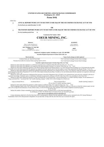Thumbnail Coeur Mining
 10-K Annual Report 2013
